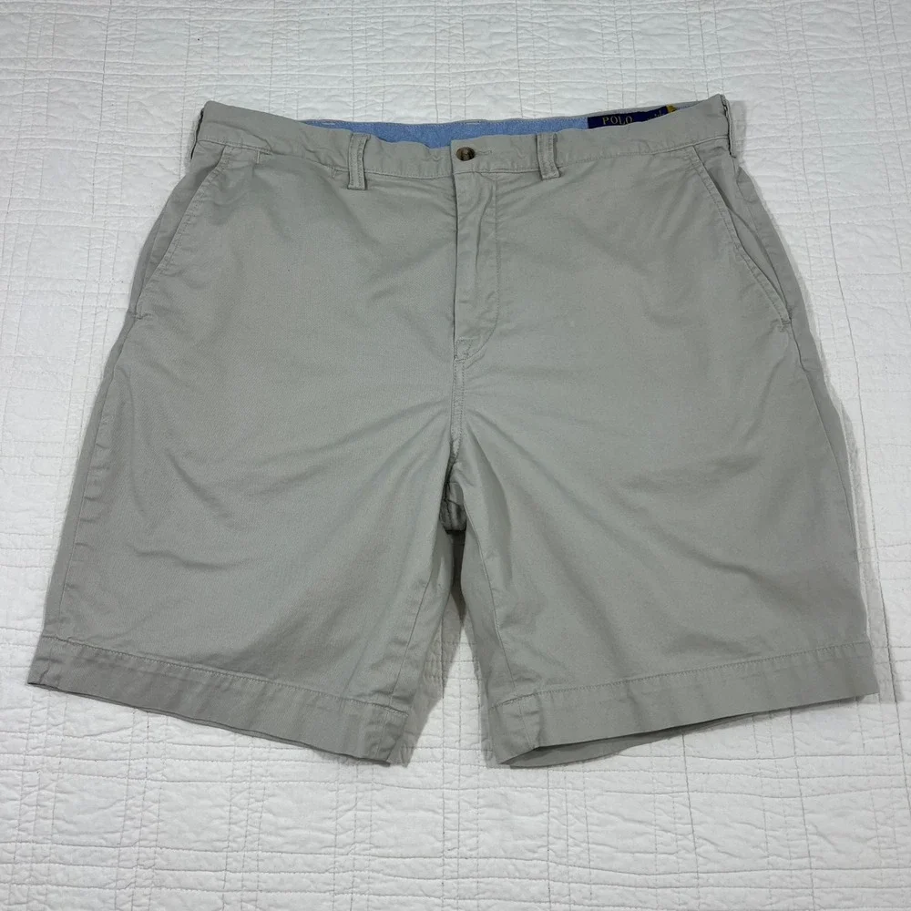 Polo Ralph Lauren Mens 36 Beige Tan Stretch Classic Chino Shorts Cotton Twill